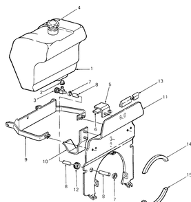 Fuel Tank And Support Diagram and Parts List for 1811 1812-756300-799999-146782100-146784100-147660100-147670100-147720100-148660100-148670100-149660100-149670100 Cub Cadet Lawn Tractor